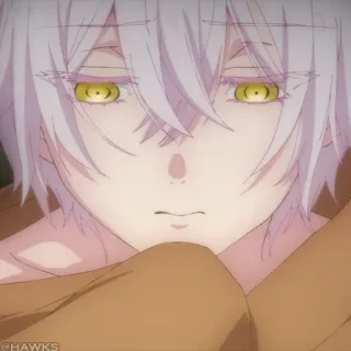 🩸 anime, character, boy, sad, yellow eyes, white hair whatsapp sticker