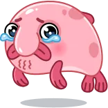 😢 ブロブフィッシュ, 魚, 悲しい, 泣く, ピンク, 涙, 動物 telegram sticker