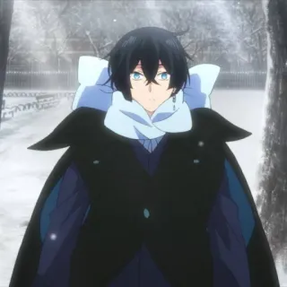 🌐 Anime, Personaje, Nieve, Retrato, Ojos azules, Invierno whatsapp sticker
