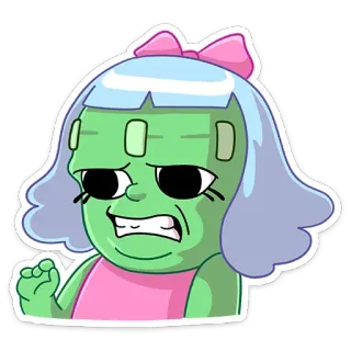 🤢 Dessin animé, Fille, Personnage, Autocollant, Mignon, Drôle, Peau verte telegram sticker