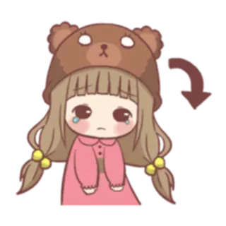 😢 грустный, плачущий, девушка, каваий, милый, шапка медведя telegram sticker