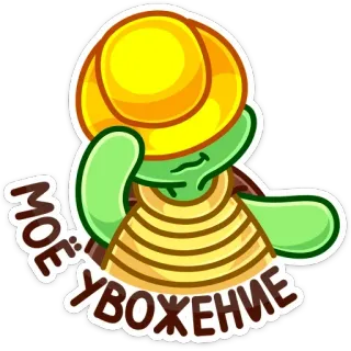 🤠 МОЕ УВАЖЕНИЕ turtle, respect, hat, emoji, cartoon whatsapp sticker