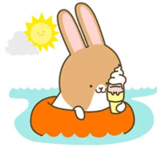 🌤 bunny, rabbit, ice cream, pool, sun, summer, cute, cartoon telegram sticker