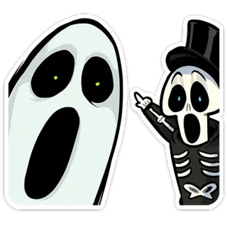 👻 fantasma, esqueleto, halloween, dibujos animados, tenebroso, sombrero de copa, divertido telegram sticker