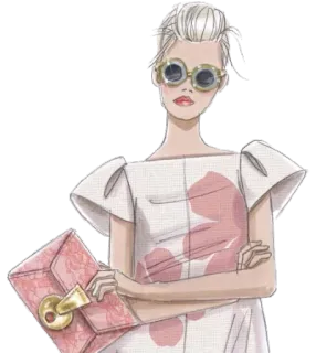 😃 moda, ilustração, mulher, estilo, vestido, acessórios whatsapp sticker
