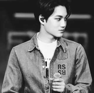 ⚓️ pria, mikrofon, potret, hitam putih, k-pop, korea, penyanyi, artis telegram sticker