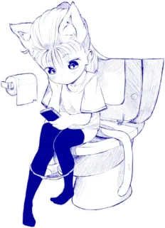 🚽 Catgirl, Anime, Toilet, Duduk, Telepon, Kawaii telegram sticker