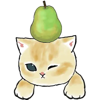 🍐 猫, 小猫, 梨, 动物, 可爱, 宠物, 水果, 插画 telegram sticker