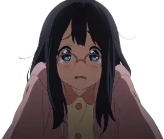 😢 Anime, Mädchen, weinend, traurig, emotional, Brille whatsapp sticker