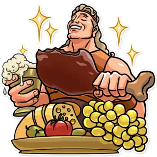 🍗 man, food, beer, cartoon, meat, grapes, cheese, table, buffet telegram sticker