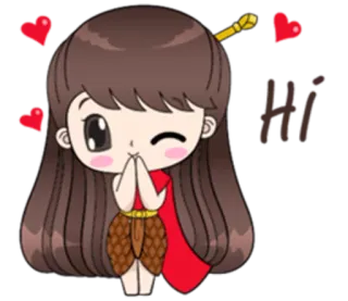 😉 Hi Desenho animado, Menina, Saudação, Corações, Bonito telegram sticker