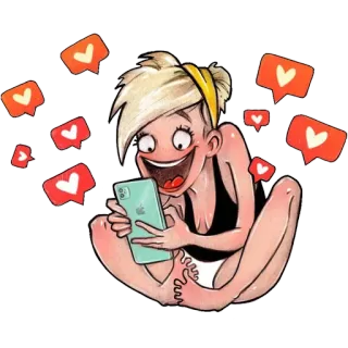 😍 wanita, suka, telepon, media sosial, kartun telegram sticker