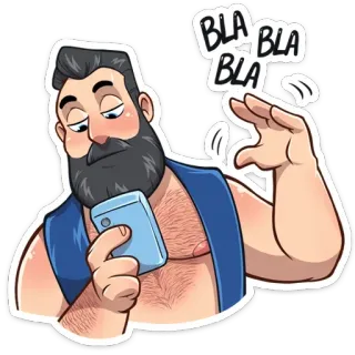😒 BLA BLA BLA мужчина, борода, мультфильм, телефон, скучающий, говорящий, стикер telegram sticker