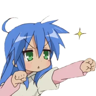 ✊️ anime, menina, cabelo azul, brilho, punho, pose de luta telegram sticker