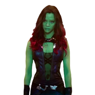 😕 Gamora Guardians of the Galaxy Gamora, piel verde, Marvel, Guardianes de la Galaxia whatsapp sticker