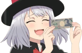 😄 千円 Anime, Dziewczyna, Pieniądze, 1000 jenów, Waluta, Szczęśliwy telegram sticker