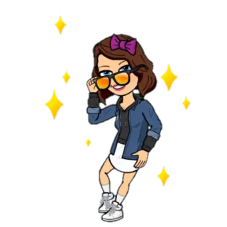 😎 Bitmoji, 만화, 여자, 안경, 캐주얼, 패션, 반짝이 telegram sticker