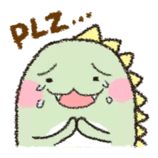 🥺 PLZ... dinosaurio, dibujos animados, mono, suplicando, triste, petición, kawaii telegram sticker