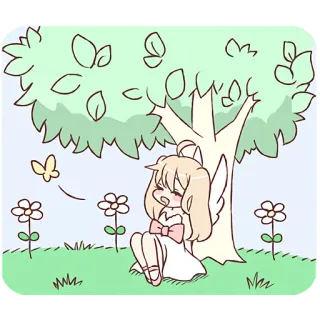🌳 ange, mignon, papillon, animé, kawaii, arbre, fleurs telegram sticker