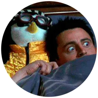 😳 Joey Tribbiani Friends Joey, Friends, Pinguin, verängstigt, TV Serie, Sitcom, Puppe, Kumpel whatsapp sticker
