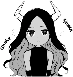 🙅‍♀️ Shake Shake Anime, Dibujos animados, Lindo, Diablo, Chica, Cuernos, Temblor, Blanco y negro telegram sticker