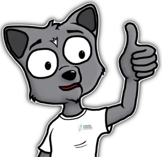 👍 lobo, desenho animado, joinha, cinza, antropomórfico telegram sticker
