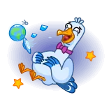 🤣 dessin animé, canard, globe, étoiles, nœud papillon, drôle, mignon whatsapp sticker