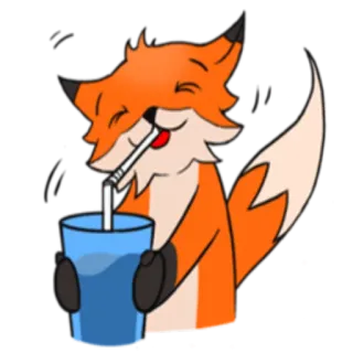 🥤 キツネ, 漫画, 飲んでいる, 水, 動物 telegram sticker