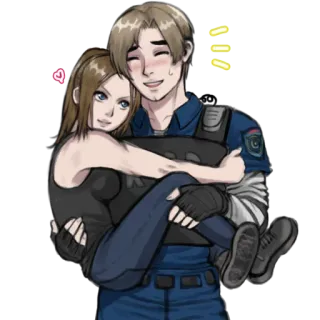 👫 Leon S. Kennedy Resident Evil resident evil, leon, claire, video game, couple, fanart telegram sticker
