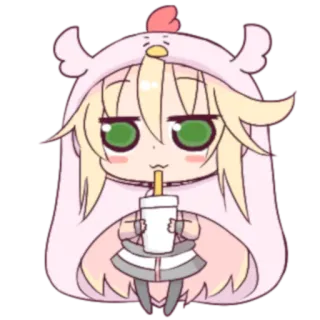 😍 Chibi, Anime, Pollo, Carino, Kawaii, Ragazza, Bevanda whatsapp sticker