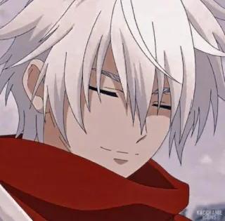 🎴 anime, character, smiling, white hair, red scarf telegram sticker