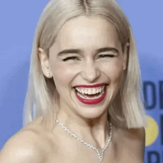 😂 Emilia Clarke actriz, retrato, celebridad, mujer, pelo rubio, sonriendo whatsapp sticker