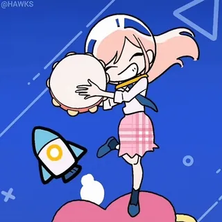 💃 Anime, Mädchen, Rakete, Tamburin, Cartoon telegram sticker