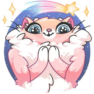 🙏 кот, милый, животное, звёзды, кавай, розовый, блестки, питомец whatsapp sticker