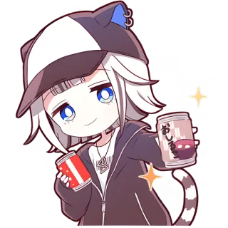 🧃 おしるこ Anime, Tai mèo, Lấp lánh, Uống, Chibi, Kawaii telegram sticker