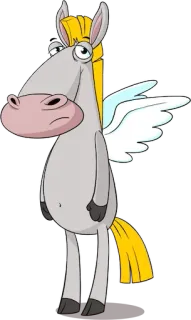 😕 лошадь, пегас, мультфильм, животное, крылья, мифическое существо telegram sticker