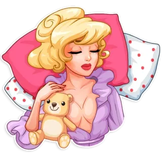 😴 sonno, dormire, bionda, ragazza, orsacchiotto, cuscino whatsapp sticker