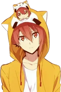 💙 animé, garçon, cheveux roux, mignon, sweat à capuche telegram sticker