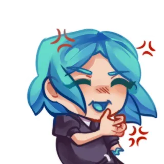 👺 anime, cartoon, blauw haar, duim omlaag, boos, sticker, emoji, meme telegram sticker