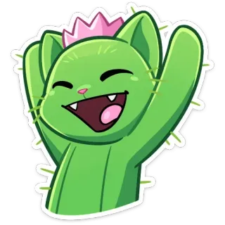 🌵 chat, cactus, autocollant, kawaii, mignon, vert, plante telegram sticker