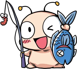 🎣 dibujos animados, pesca, pez, gusano, mono, animación whatsapp sticker