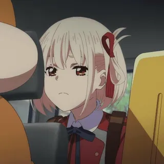 😑 Chisato Nishikigi Lycoris Recoil アニメ, 女の子, 錦木千束, リコリス・リコイル, 悲しい, 可愛い, 赤い目 telegram sticker