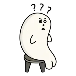 ⁉ fantasma, cartone animato, personaggio, sgabello, seduto whatsapp sticker