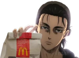 🍟 Eren Yeager Attack on Titan อนิเมะ, ตัวละคร, ผ่าพิภพไททัน, เอเรน เยเกอร์, แมคโดนัลด์ telegram sticker
