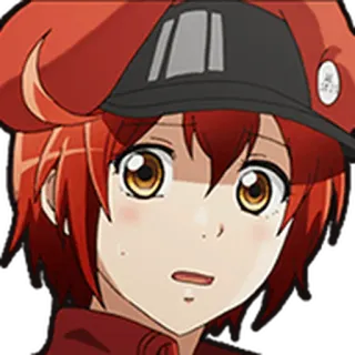 🩸 Red Blood Cell Cells at Work! Anime, Cells at Work, Rote Blutkörperchen, Hut, Cartoon whatsapp sticker