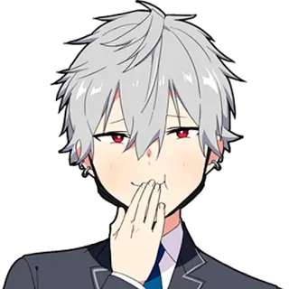 🙂 อนิเมะ, มังงะ, ตัวละคร, ผมสีเทา, ตาสีแดง, หน้าแดง, ท่าทางมือ telegram sticker