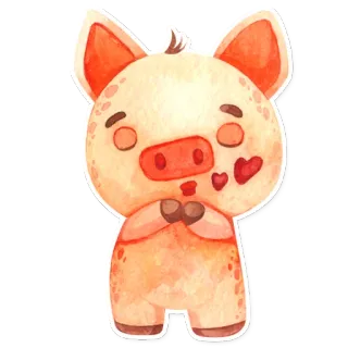 ❤️ maiale, animale, carino, acquerello, cuore, adesivo telegram sticker
