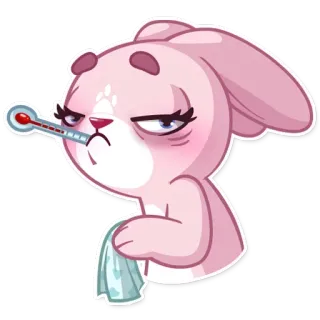 💊 Hase, krank, Thermometer, Cartoon, Kaninchen, erkrankt, erschöpft, traurig telegram sticker