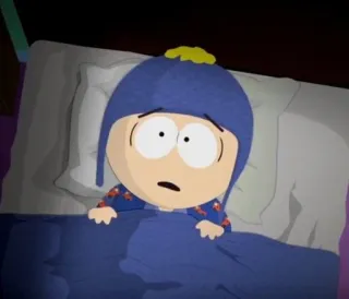 😨 Craig Tucker South Park cartoon, South Park, Craig Tucker, bed, worried telegram sticker