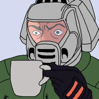 😦 Doomguy Doom doom, coffee, helmet, video game, angry telegram sticker